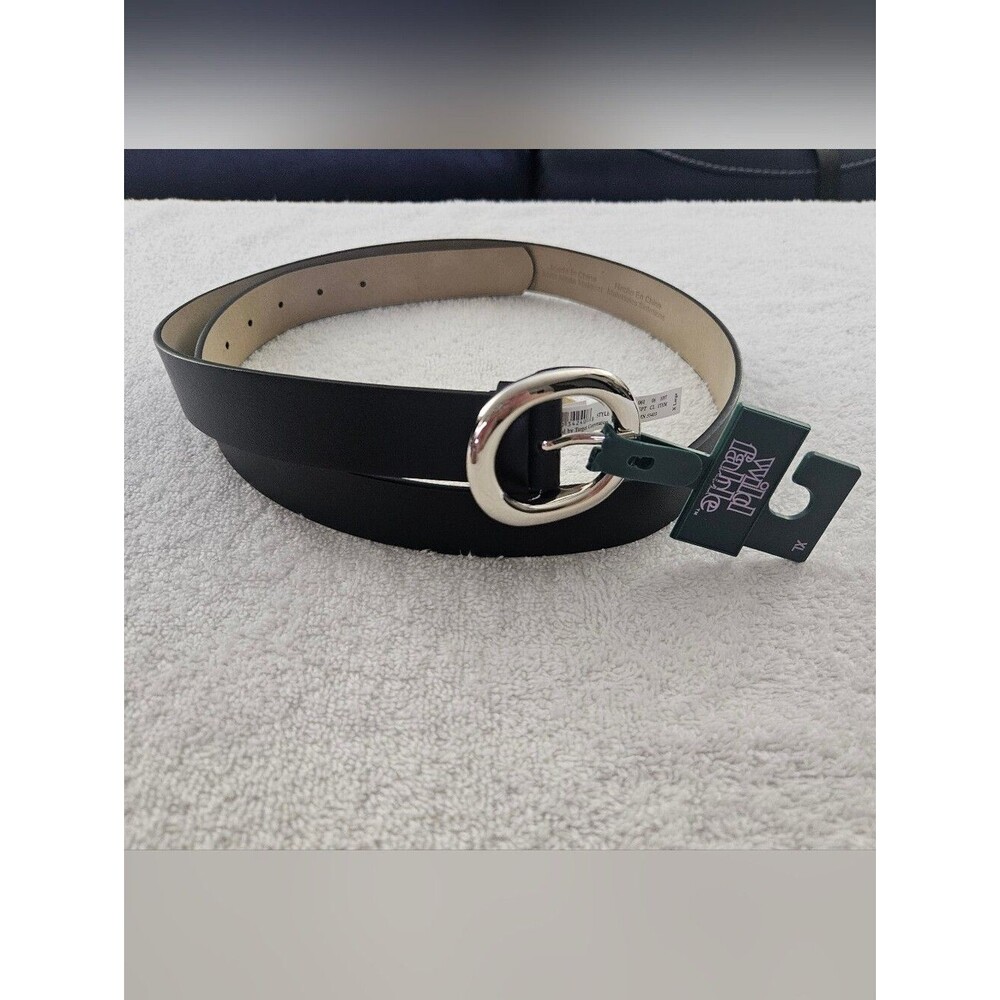 Wild Fable Black Faux Leather Skinny Belt Silver O Ring Buckle Size XL NWT